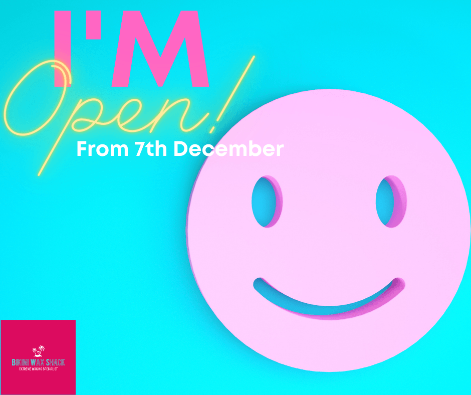 pink smiley face with slogan i'm open from 7th December