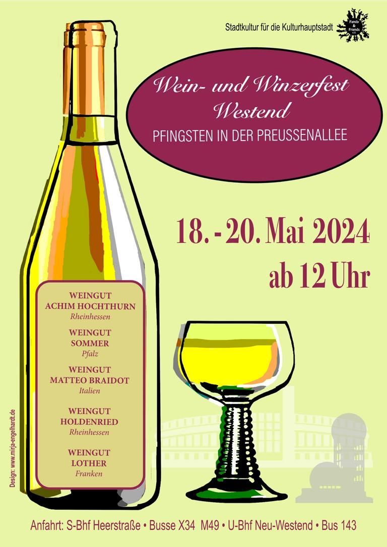 Plakat zum Wein- und Winzerfest Westend - Pfingsten in der Preußenallee