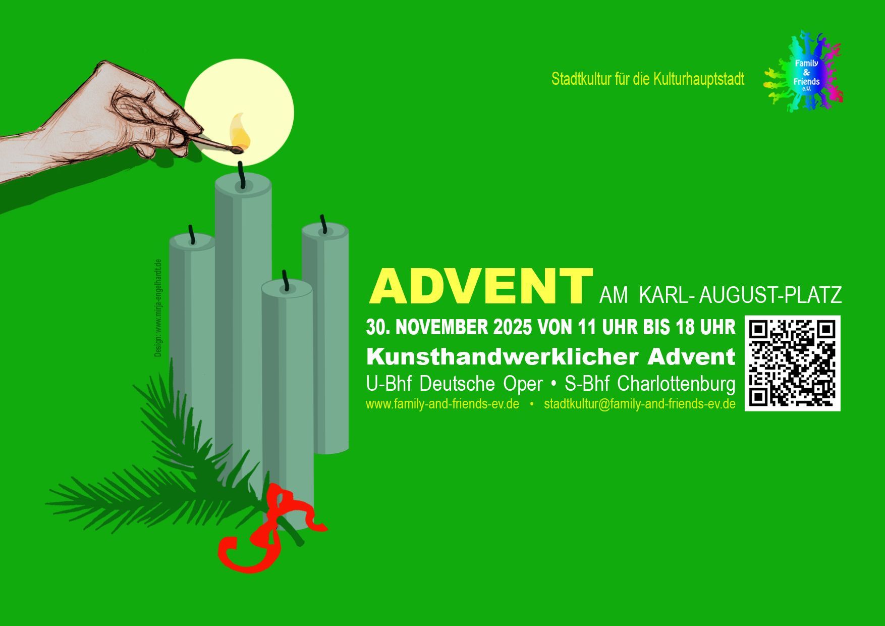 Plakat zum Adventsmarkt am 30.11.2025 mit Kerzenmotiv und festlichem Design