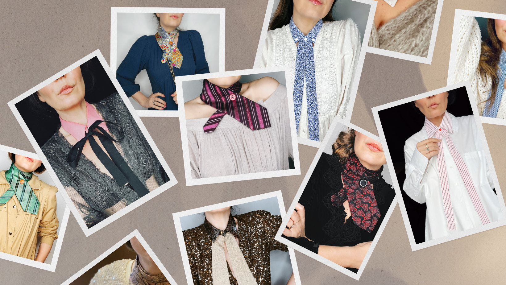 Eine Zusammenstellung von Bildern verschiedener Colliers an der Wand