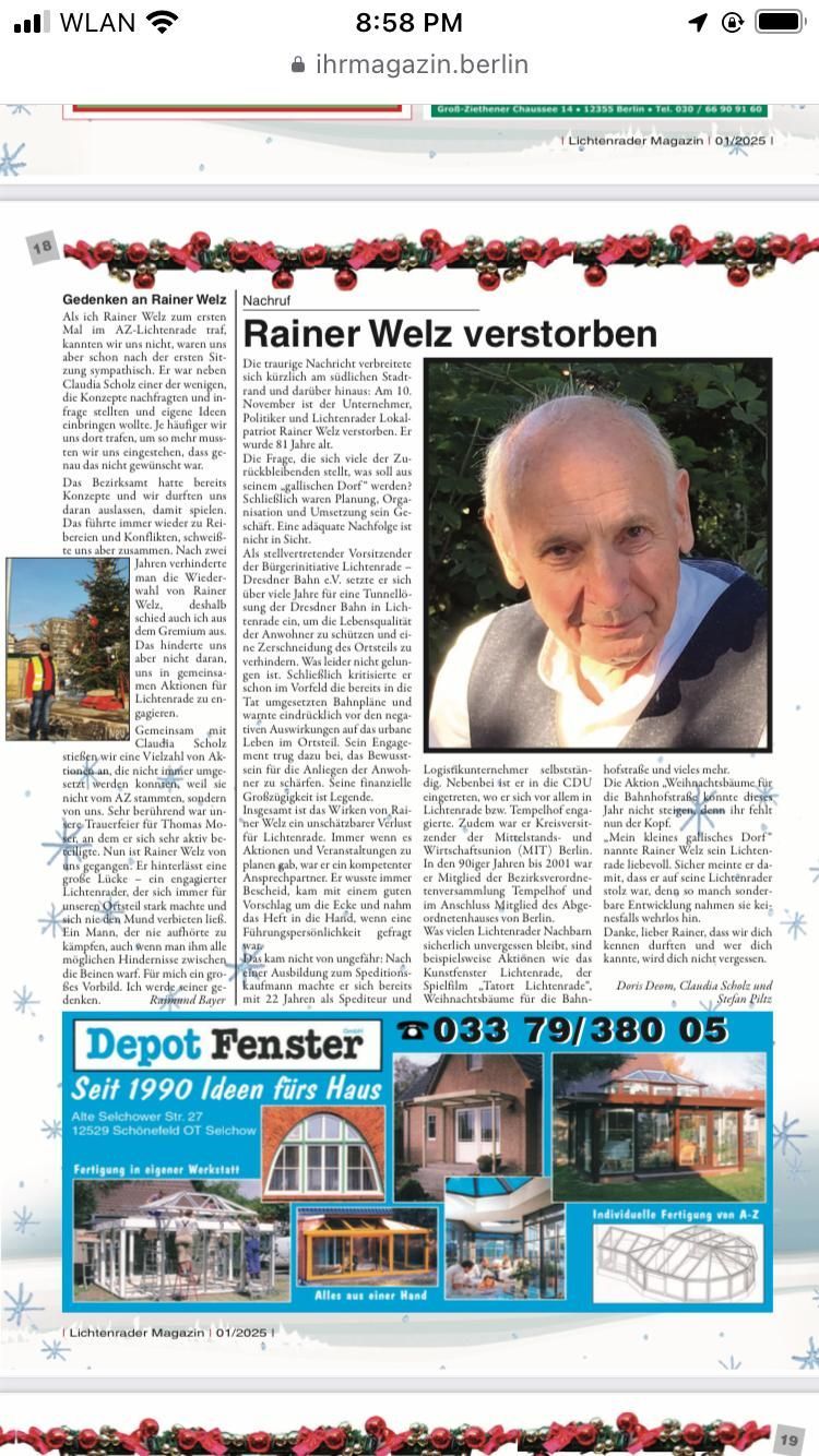 Rainer Welz verstorben Nachruf zum Tod von Rainer Welz am 10. November 2024