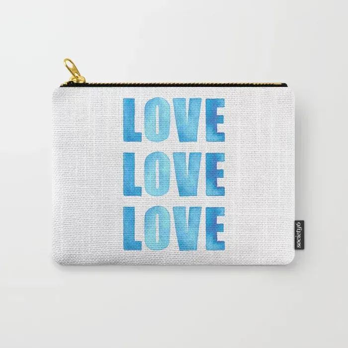 Carry-All Pouch with hand-painted watercolor letters spelling out Love, Love, Love
