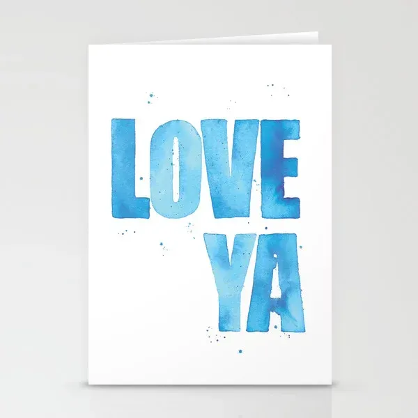greeting card with hand-painted watercolor letters, spelling out Love Ya