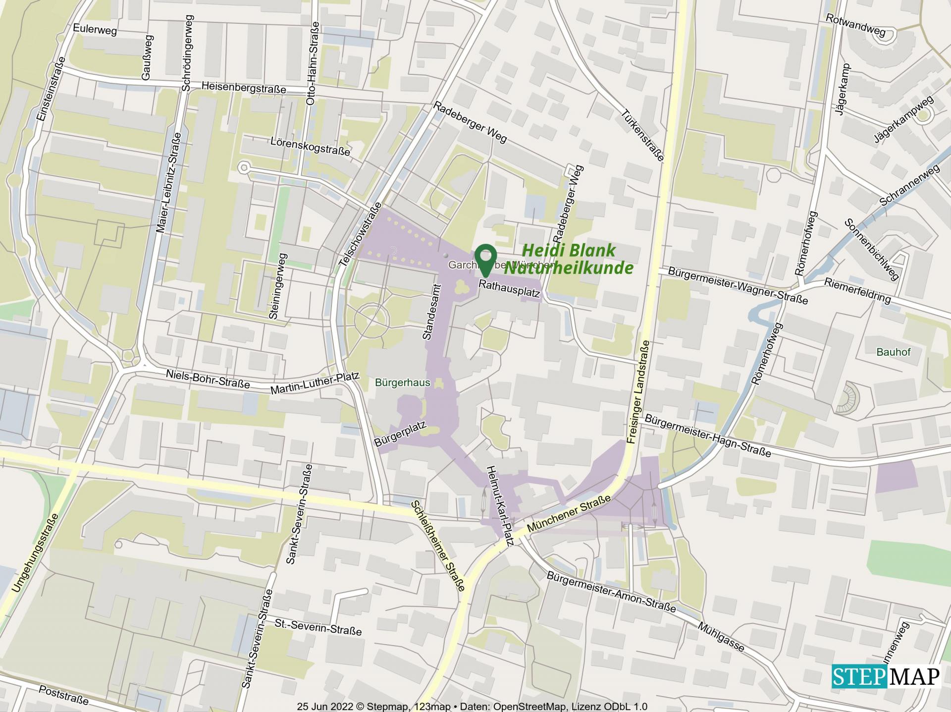 Rathausplatz 17, 85748 Garching Anfahrtskizze Naturheilkunde Heidi Blank