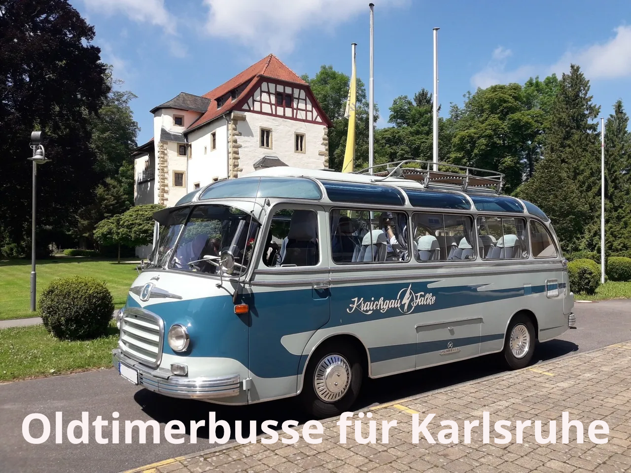 Diesen schönen Oldtimerbus mieten Sie in Karlsruhe sowie im Großraum Karlsruhe: In Baden-Baden, Rastatt, Pforzheim, Bretten und Bruchsal; sowie darüber hinaus bis Mannheim, Heidelberg und Stuttgart. Oldtimerbus mieten Karlsruhe Hochzeit Hochzeitsauto
