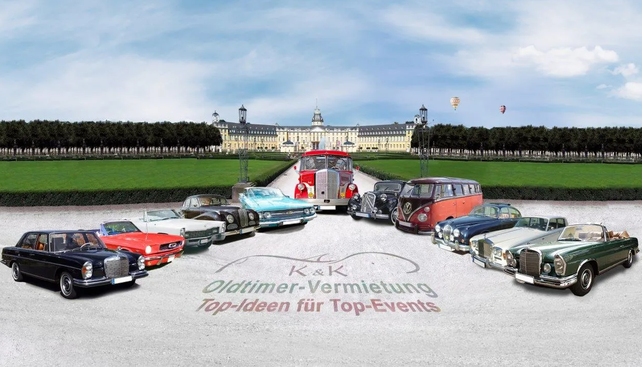 Von Karlsruhe aus hat sich die Oldtimer-Vermietung ausgebreitet bis Mannheim, Heidelberg und Frankfurt, bis Offenburg und Freiburg, und bis Stuttgart und München hin nach Konstanz, Lindau und Bregenz am Bodensee. Oldtimer mieten Oldtimerbus Hochzeit Hochzeitsauto