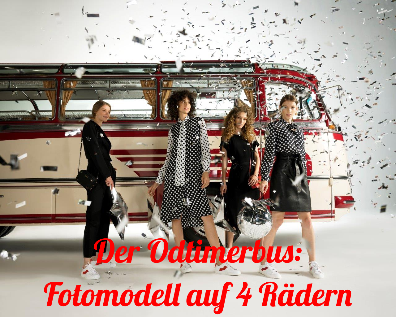 Schöne Aufnahmen mit schönen Kleidern vor und im Oldtimerbus. Oldtimerbus mieten Fotos