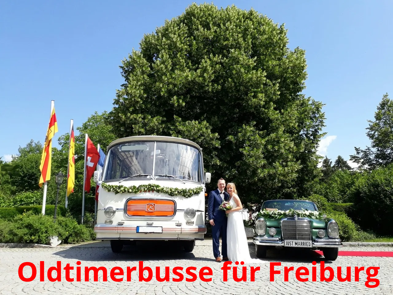 Für die Hochzeit in Freiburg einen Oldtimerbus mieten für die Hochzeitsgesellschaft, und das Brautpaar fährt im Oldtimerbus mit oder im Oldtimer Hochzeitsauto vorneweg. Mieten Sie den Oldtimerbus im Schwarzwald bis nach Villingen-Schwenningen, und bis Lörrach und Offenburg. Oldtimerbus mieten Freiburg