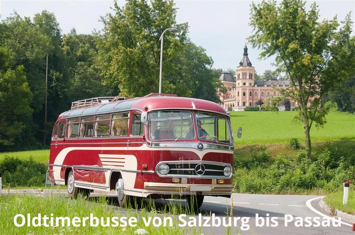 Einen Oldtimerbus mieten im geografischen Dreieck Salzburg, Chiemsee und Passau: Hier ein wunderschöner Oldtimerbus vor traumhafter Kulisse. Mieten Sie einen schönen Oldtimerbus in Salzburg und rund 100 Km um Salzburg herum: Von Freilassing bis Passau, bis zum Chiemsee und nach Rosenheim, in Berchtesgarden, Bischofshofen bis Zell am See und Kitzbühel, und natürlich in´s schöne Salzkammergut: In St. Wolfgang am Wolfgangsee, Fuschl am Fuschlsee, am Mondsee, Attersee und Traunsee. Oldtimerbus mieten Salzburg