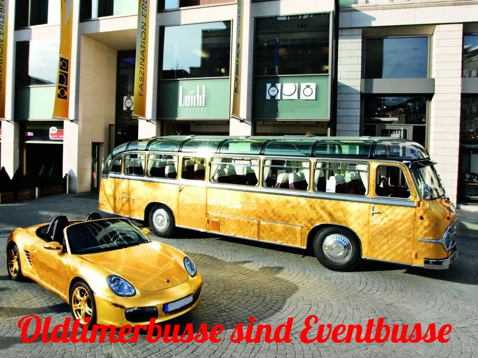 Ein schönes Paar: Oldtimerbus und 911er Porsche - mit Blattgold belegt! Mieten diesen Oldtimerbus in der Region Stuttgart, Heilbronn, Karlsruhe, Mannheim, Heidelberg, Darmstadt. Oldtimerbus mieten Events