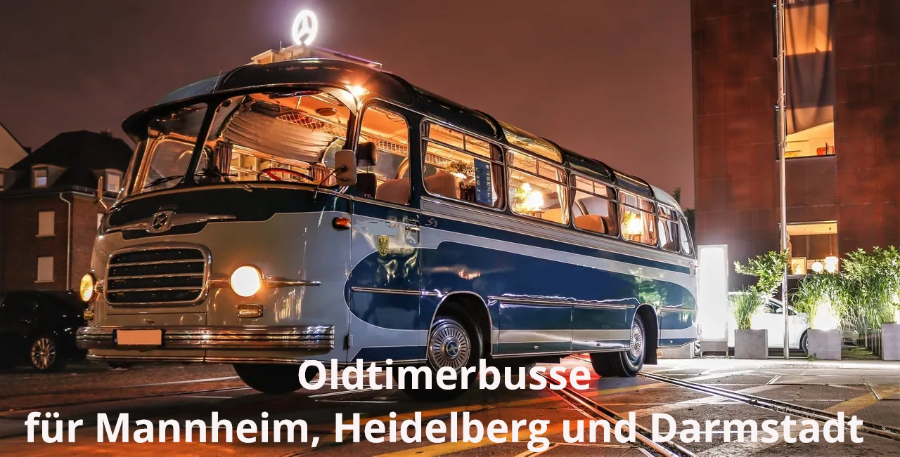Schöne Oldtimerbusse für Mannheim, Heidelberg und Darmstadt: Zu mieten für die Hochzeit als Hochzeitsbus für die ganze Hochzeitsgesellschaft sowie für tolle Events mit einem Oldtimerbus im Einsatz. Oldtimerbus mieten Mannheim Heidelberg Darmstadt