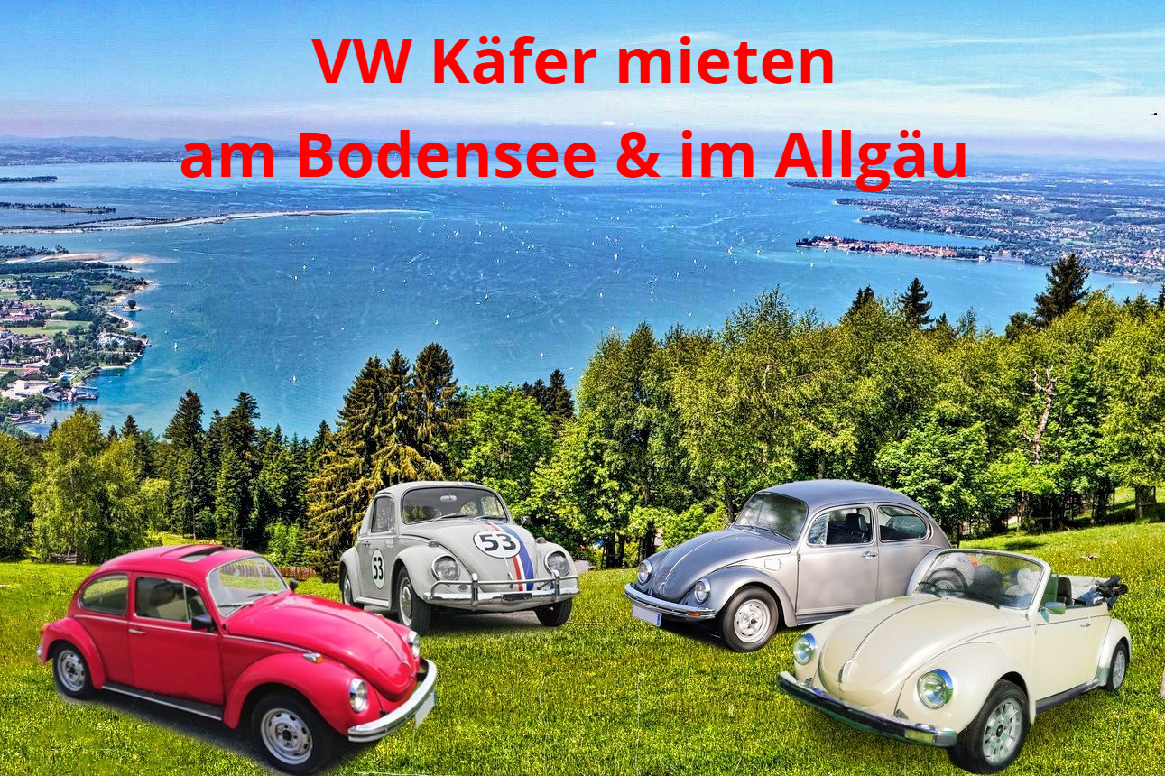 Mieten Sie bei der K & K Oldtimer-Vermietung einen VW Käfer aus den sechziger, siebziger und achtziger Jahren - den klassischen Käfer, das Cabrio und den Herbie-Käfer. Wir vermieten die VW-Oldtimer am Bodensee in Konstanz, Überlingen, Meersburg, auf der Mainau und Reichenau, Bodmann-Ludwigshafen, Lindau, Bregenz und Vorarlberg. Im Allgäu von Wangen bis Memmingen, Kempten und nach Füssen. Darüber hinaus können Sie die Käfer von Ravensburg, Biberach an der Riss bis Ulm mieten. Auch als Hochzeitsauto sind die vier Käfer immer wieder gefragt. VW Käfer mieten Bodensee Allgäu