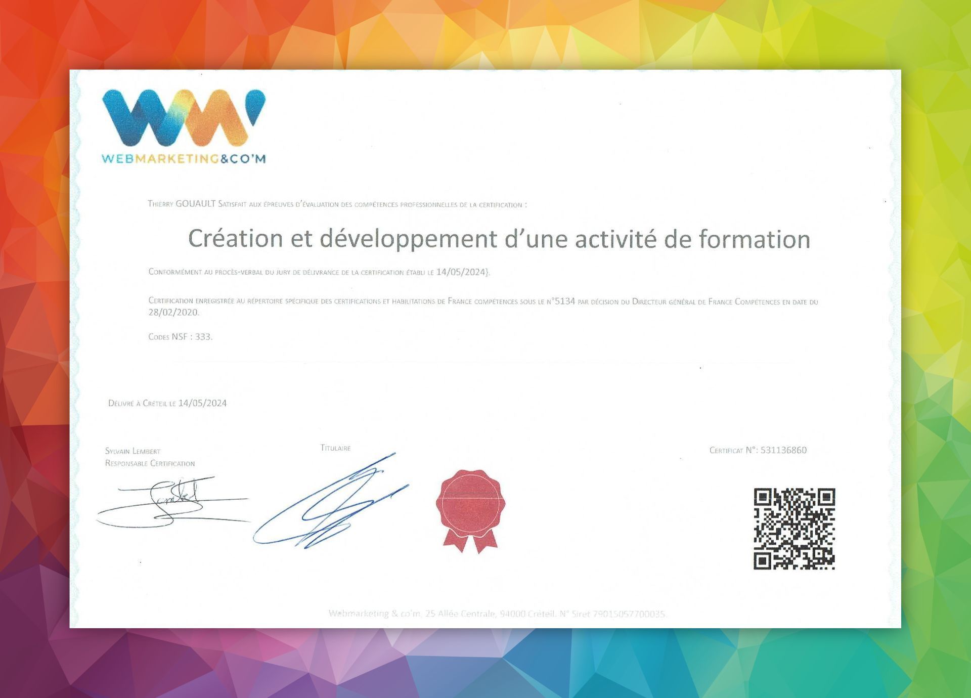 Formations Bien-Être & Santé Certification n° 5134 France Compétence Validée pour la Création & le Développement d'une activité de formation