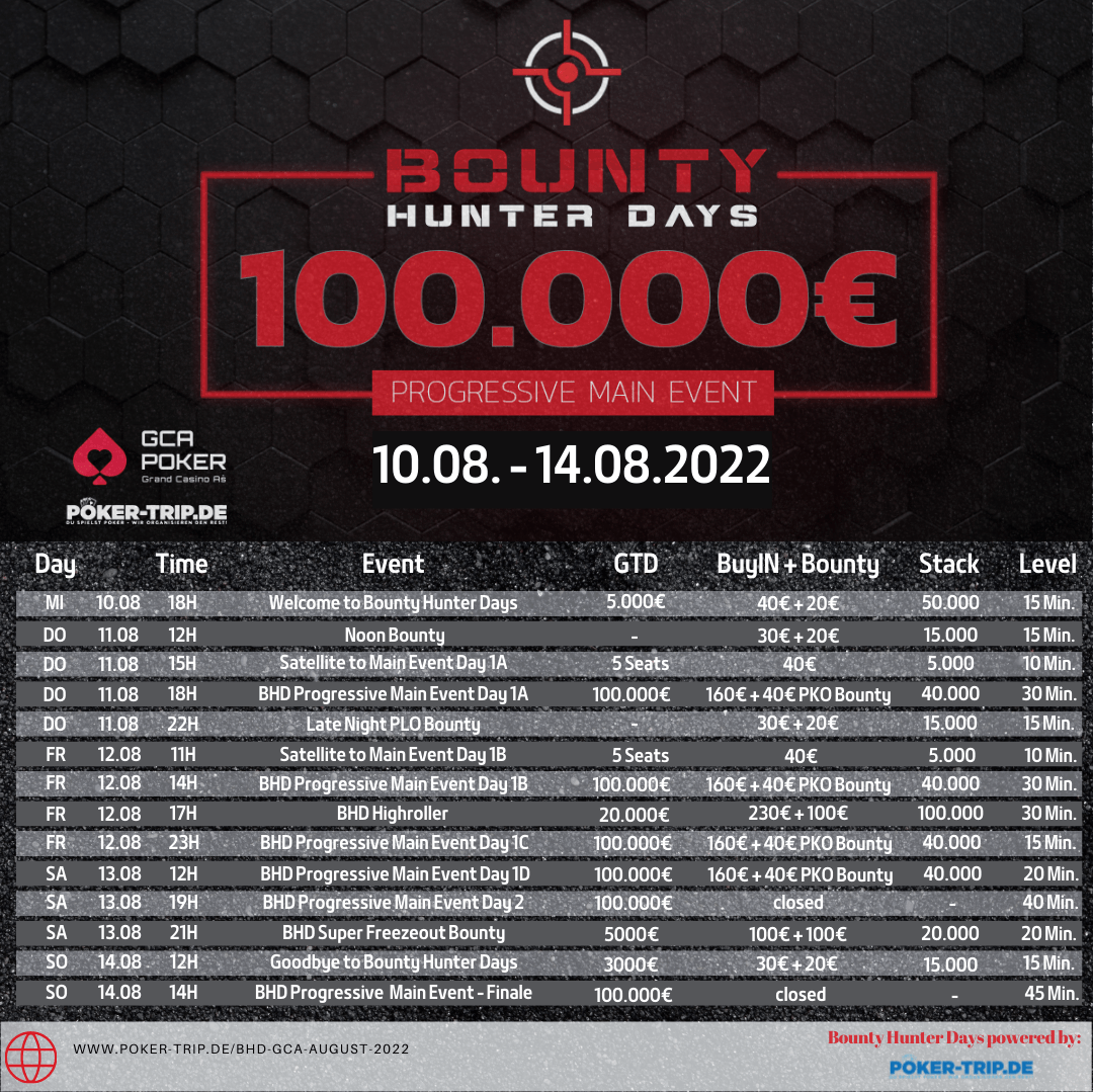 Schedule zu den Bounty Hunter Days im Grand Casino Asch Schedule zu den Bounty Hunter Days im Grand Casino Asch