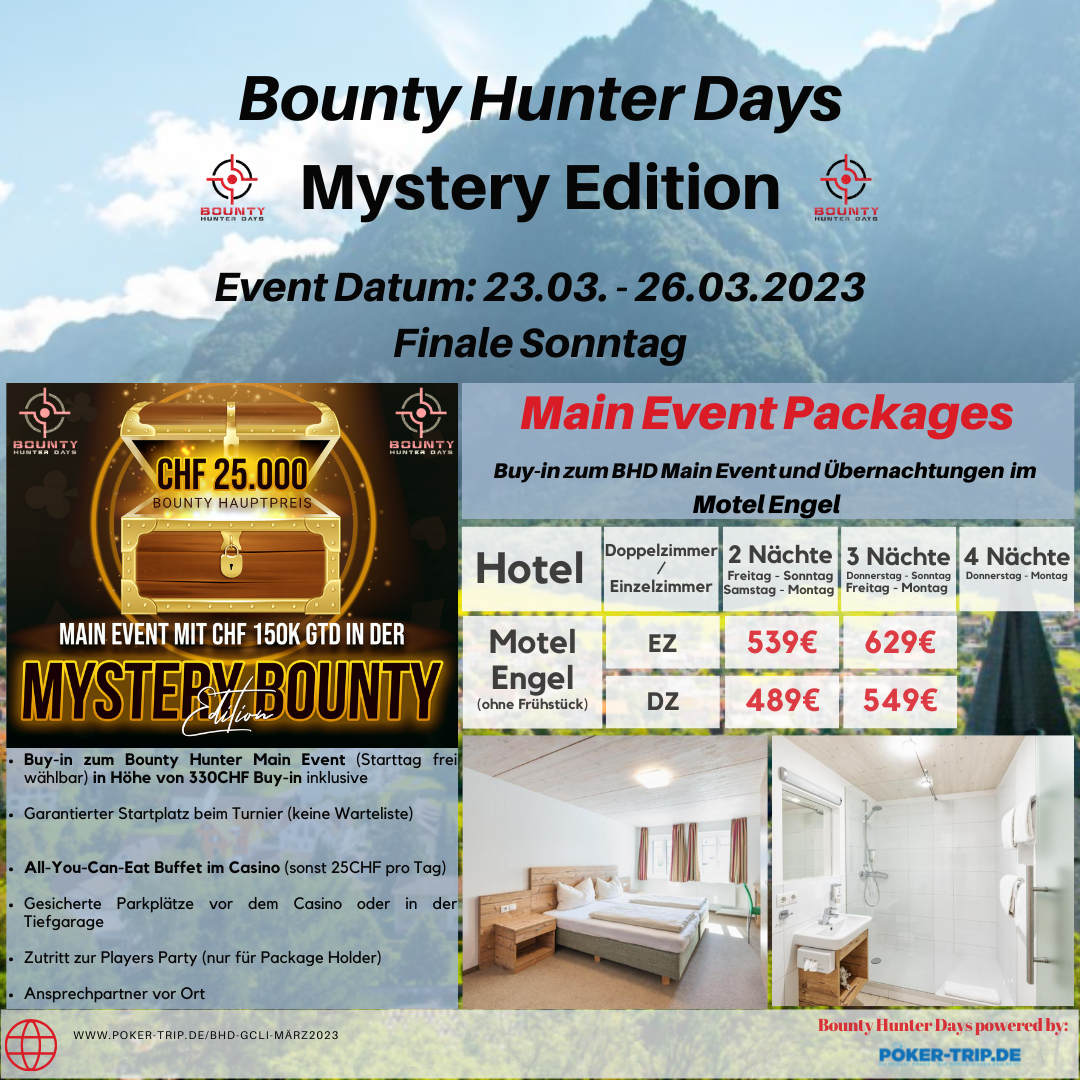 Schedule zu den Bounty Hunter Days im Grand Casino Liechtenstein vom 27.07. - 31.07.2022 Schedule zu den Bounty Hunter Days im Grand Casino Liechtenstein vom 27.07. - 31.07.2022