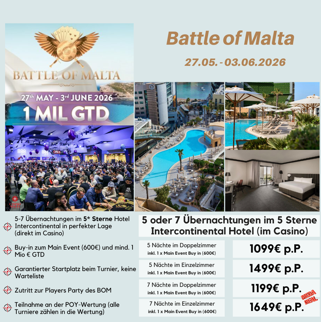 Hilton Package für das Malta Poker Festival 2024 mit 6 Übernachtungen