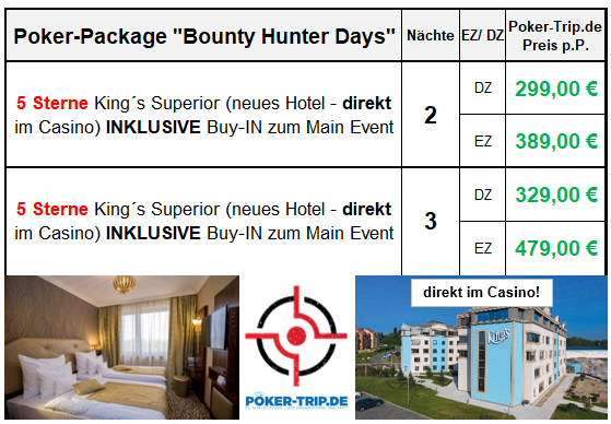 Preisliste im neuen 5 Sterne Hotel zu den Bounty Hunter Days im Dezember 2020 im Kings Casino in Rozvadov