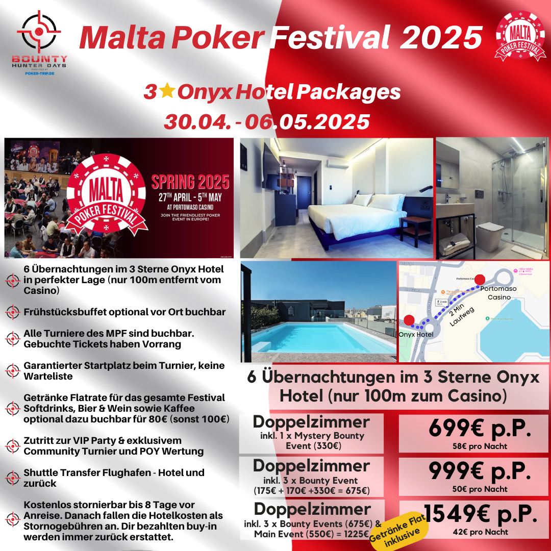 Poker Package Angebot für das Malta Poker Festival 2022