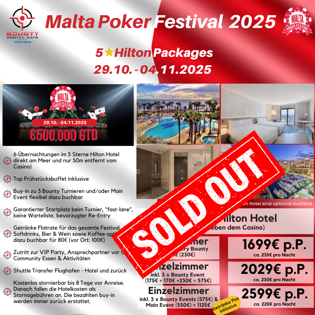Poker Package für das Malta Poker Festival 2024 im 4 Sterne Cavalieri Hotel