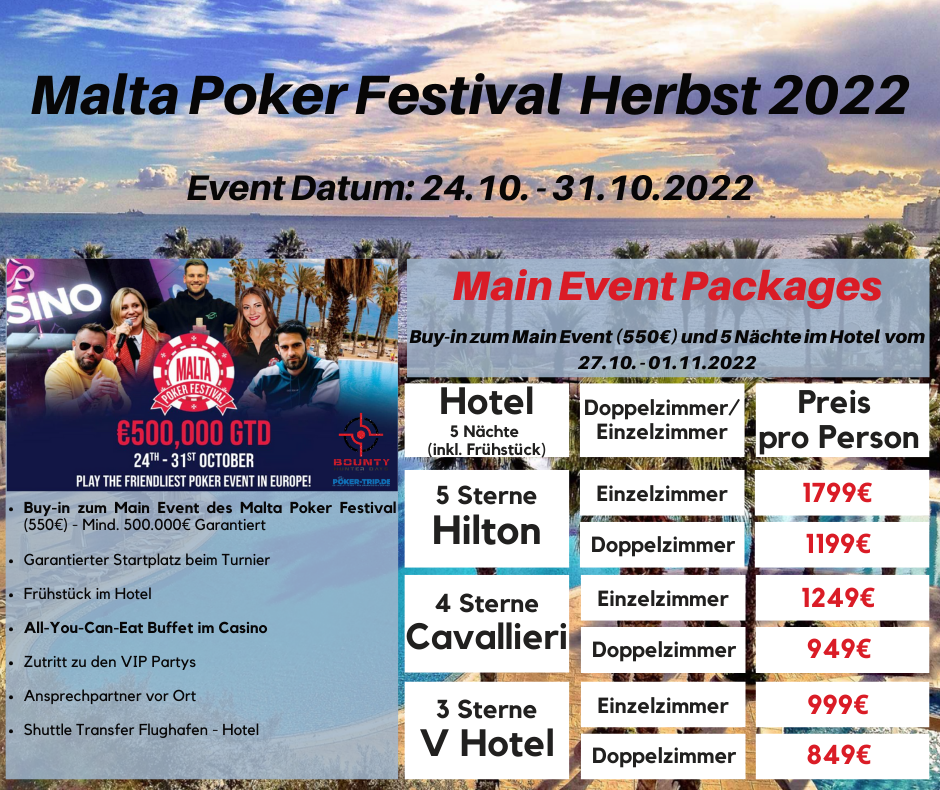 Poker Package Angebot für das Malta Poker Festival im Herbst 2022