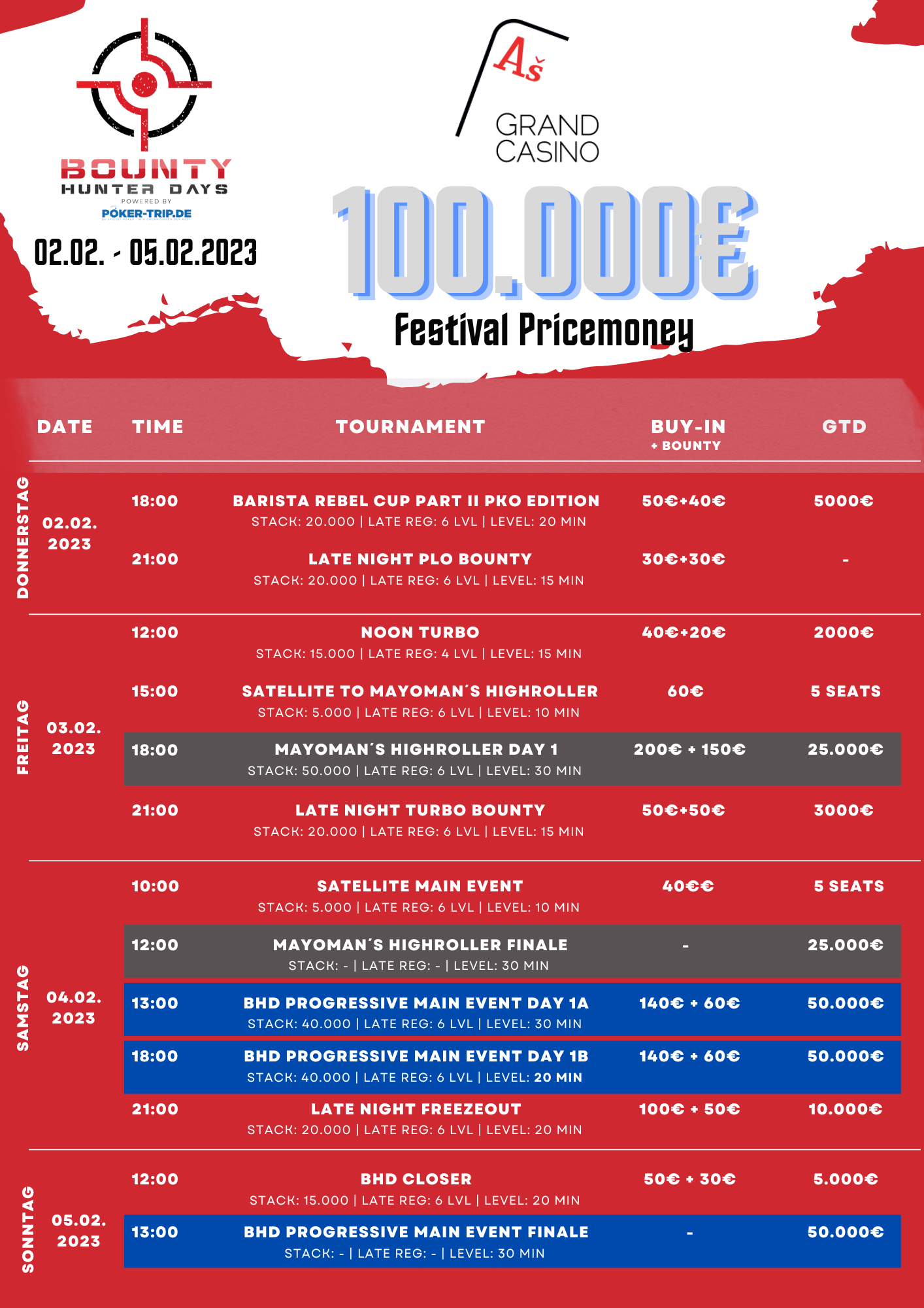 02.02. - 05.02.2023 im Grand Casino in Asch (CZ) Bounty Hunter Days im Grand Casino Asch