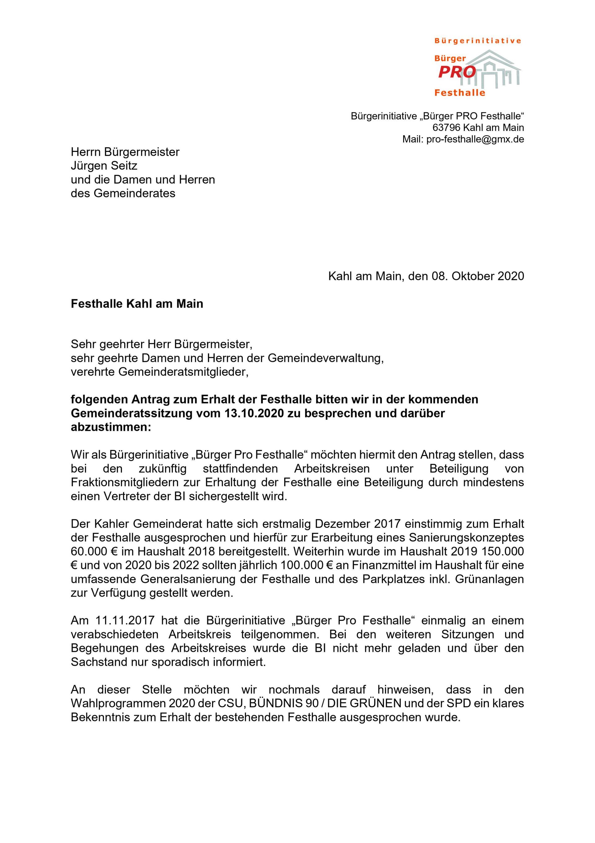 Antrag BI zur Festhalle Antrag BI zur Festhalle