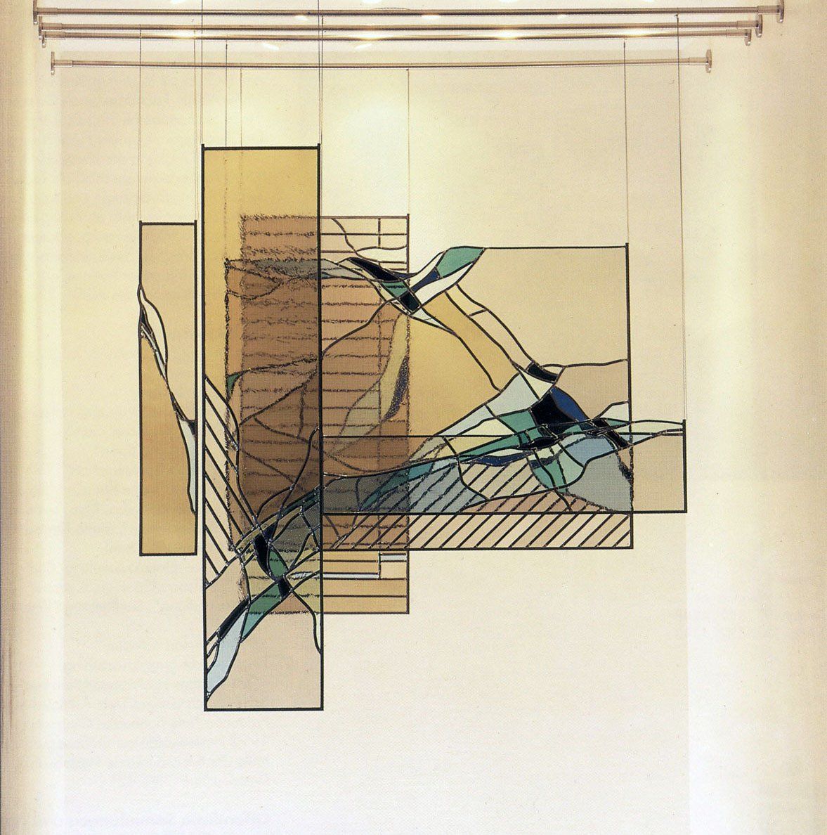 RAUM-INSTALLATION, Kreissparkasse Finsterwalde; Glasmalerei; Licht-Malerei; Bildende Kunst; Zeitgenössische Glas-Kunst; Kunst am Bau, Architekturbezogene Kunst, Kunst im öffentlichen Raum; KUNST.HAUS am SEE; Werenzhainer Ziegelei 1; 03253 Doberlug-Kirchhain; Landkreis Elbe-Elster; Lausitz; Brandenburg; Deutschland