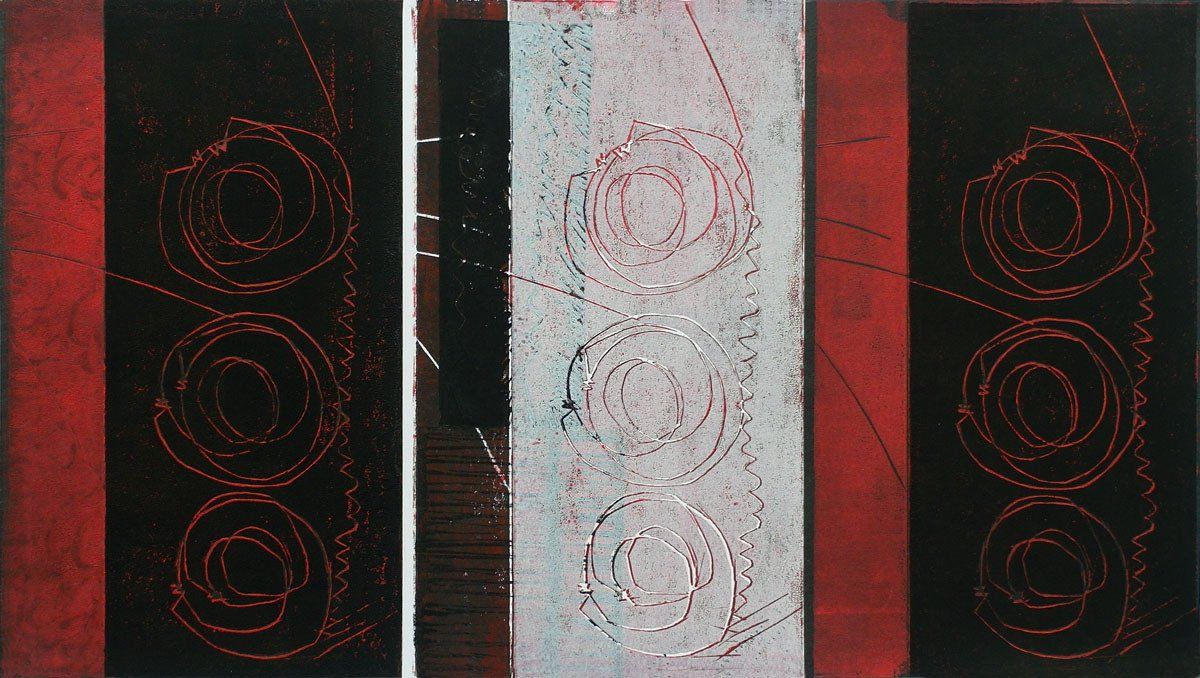 Druck-Grafik CONCERTO.GROSSO, mehrfacher Handdruck; Bildende Kunst, Zeitgenössische Druck-Grafik;  KUNST.HAUS am SEE, Werenzhainer Ziegelei 1, 03253 Doberlug-Kirchhain, Landkreis Elbe-Elster, Lausitz, Brandenburg, Deutschland