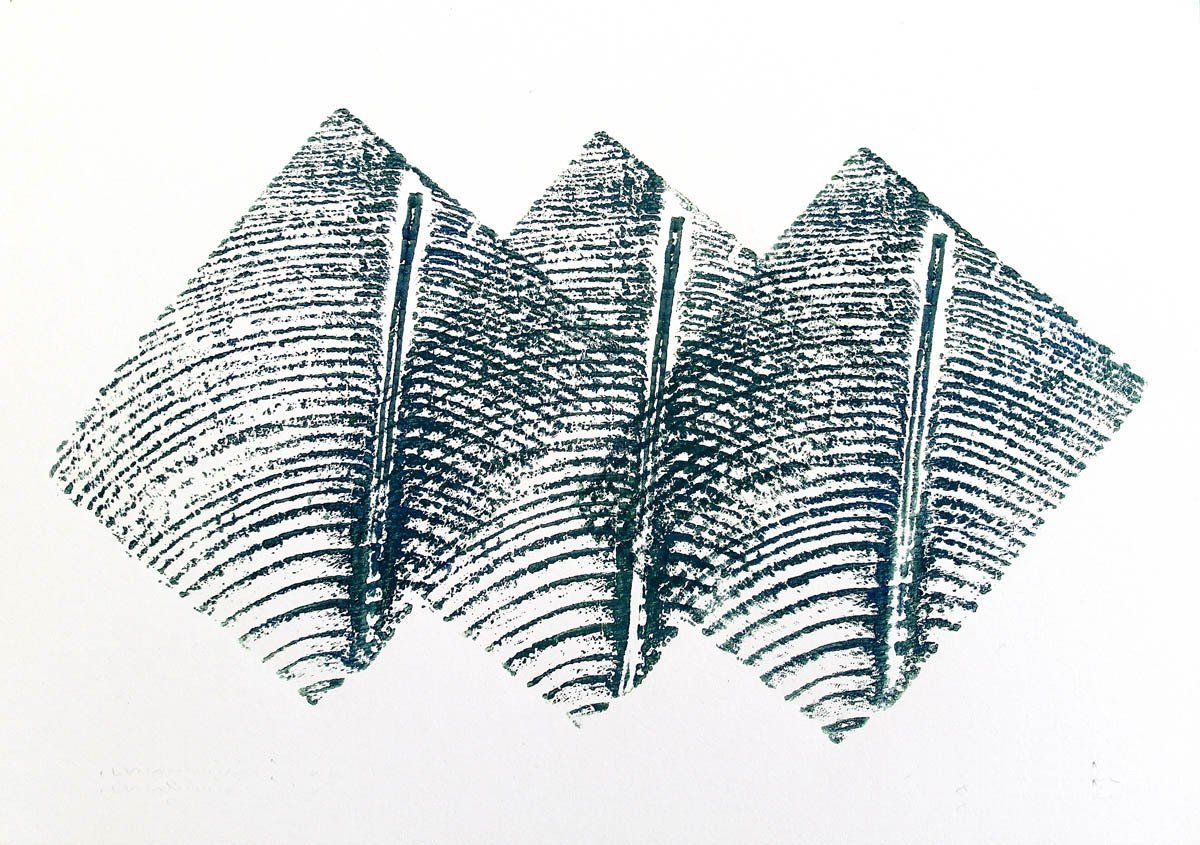 Druck-Grafik WALD.GEFLÜSTER, mehrfacher Handdruck; Bildende Kunst, Zeitgenössische Druck-Grafik; KUNST.HAUS am SEE, Werenzhainer Ziegelei 1, 03253 Doberlug-Kirchhain, Landkreis Elbe-Elster, Lausitz, Brandenburg, Deutschland