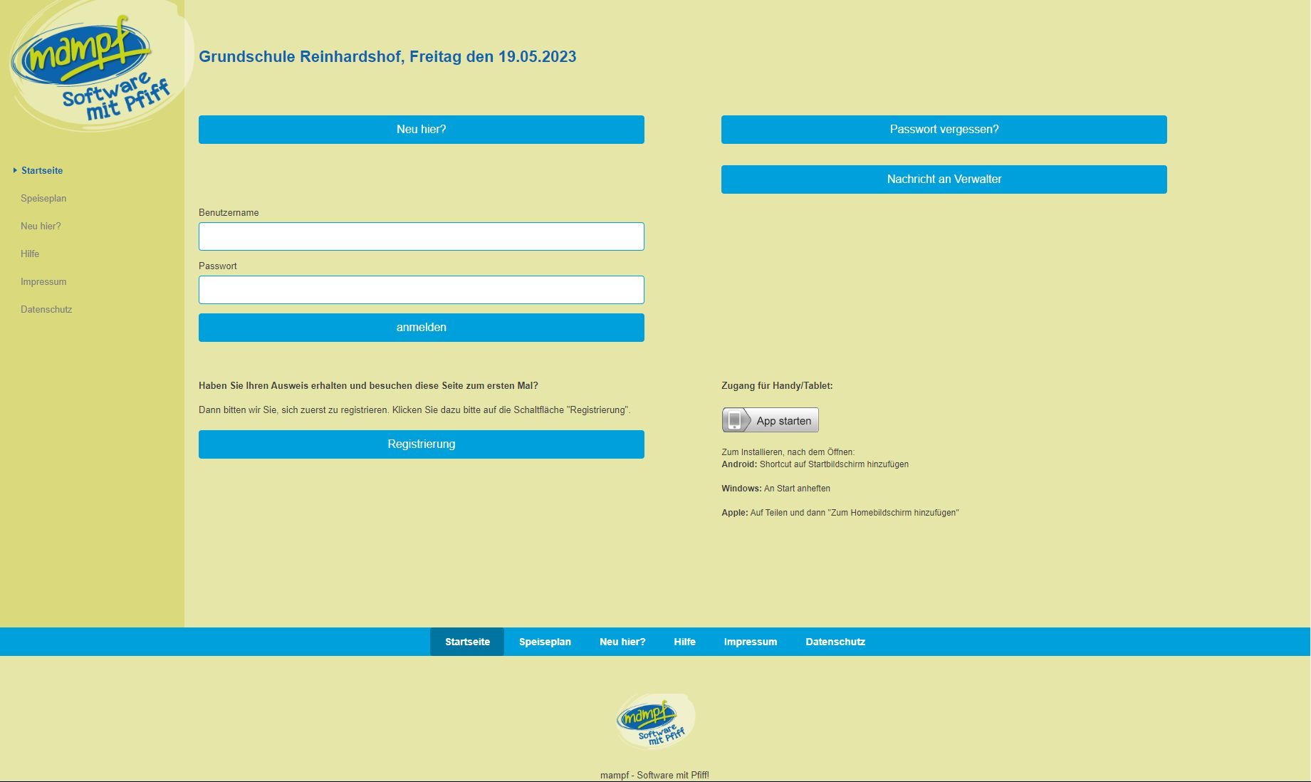 Screenshot mampf Screenshot mampf Bestellsystem für Mittagessen mit Link