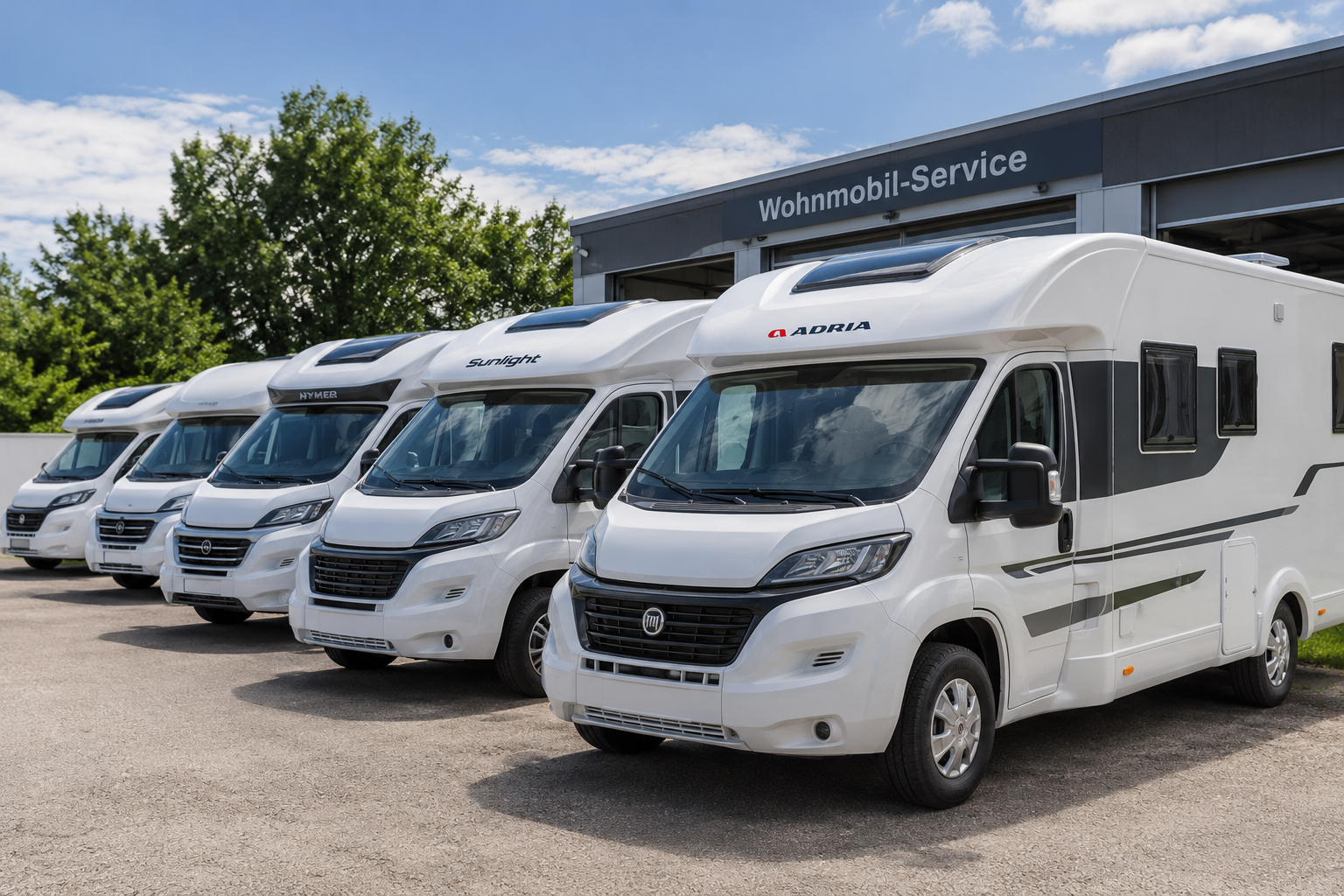 Moderne europäische Wohnmobile beim Wohnmobil-Service in Donsieders