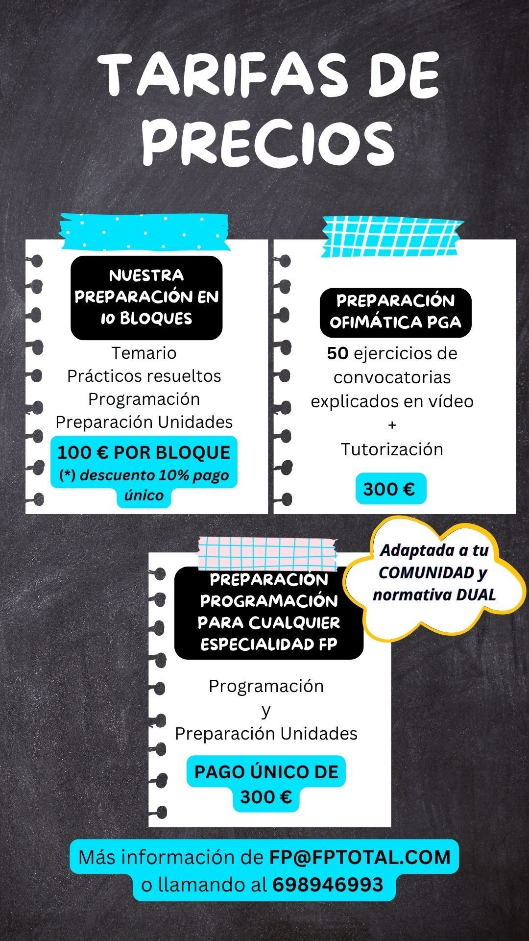 ACADEMIA OPOSICIONES PGA, OGC, PROCESOS COMERCIALES, FOL (TARIFA DE PRECIOS) TARIFA DE PRECIOS DE LA ACADEMIA OPOSICIONES FPTOTAL PGA, OGC, PROCESOS COMERCIALES, FOL (PREPARACIÓN ONLINE)