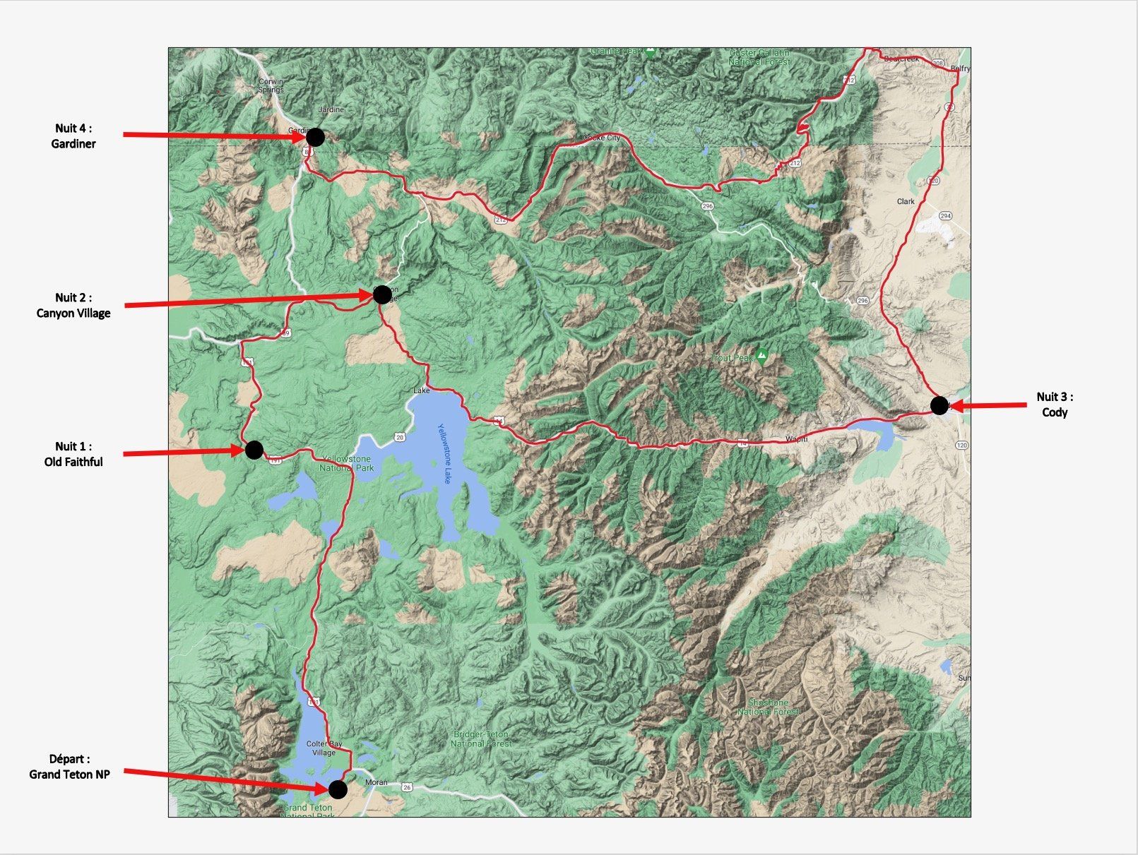 Notre itinéraire Itinéraire Type Yellowstone