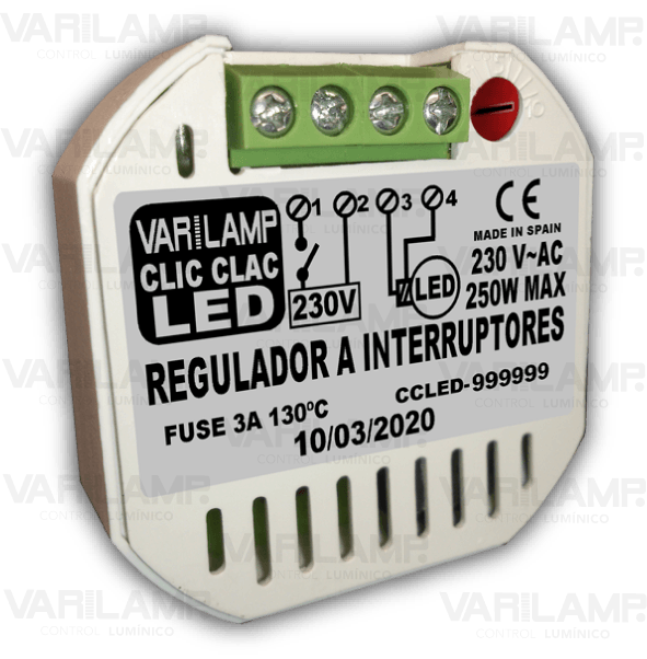 Clic Clac LED 250 Varilamp. Regulador UNIVERSAL a interruptores para cualquier LED regulable