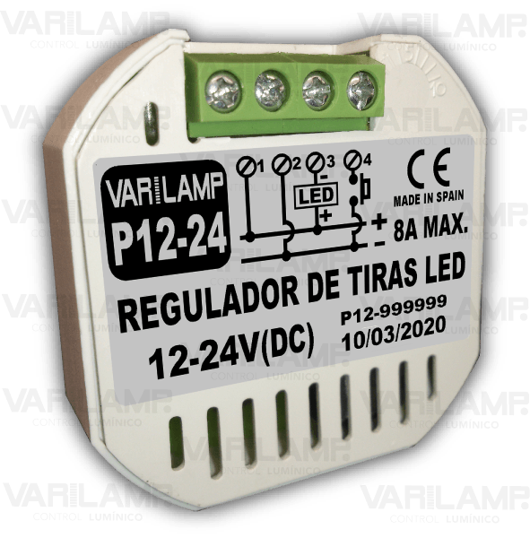 P12-24 Varilamp. Regulador a pulsadores para LED de 12V a 24V (CC)