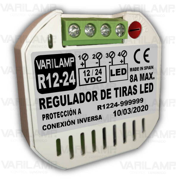 R12-24 Varilamp. Regulador a potenciómetro para LED de 12V a 24V (CC)