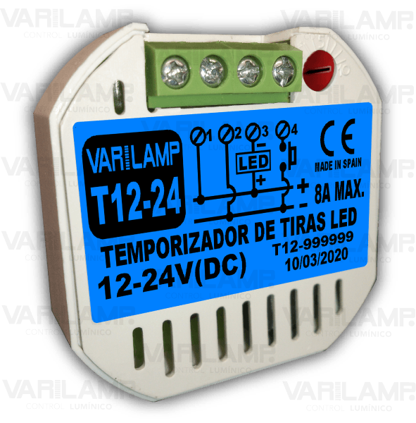 T12-24 Varilamp. Temporizador a pulsadores para LED de 12V a 24V (CC)