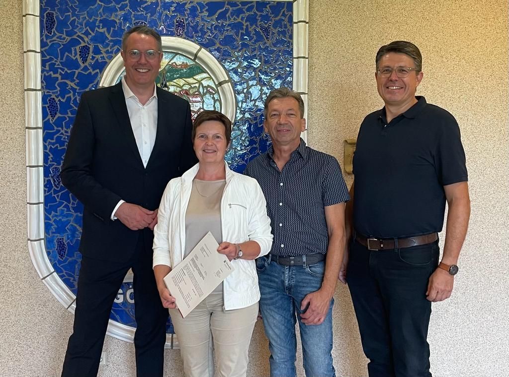 MdL Alexander Schweitzer, Ortsb. Manuela Laub, Beigeordneter Klaus Eck, VG-Bürgerm. Torsten Blank
