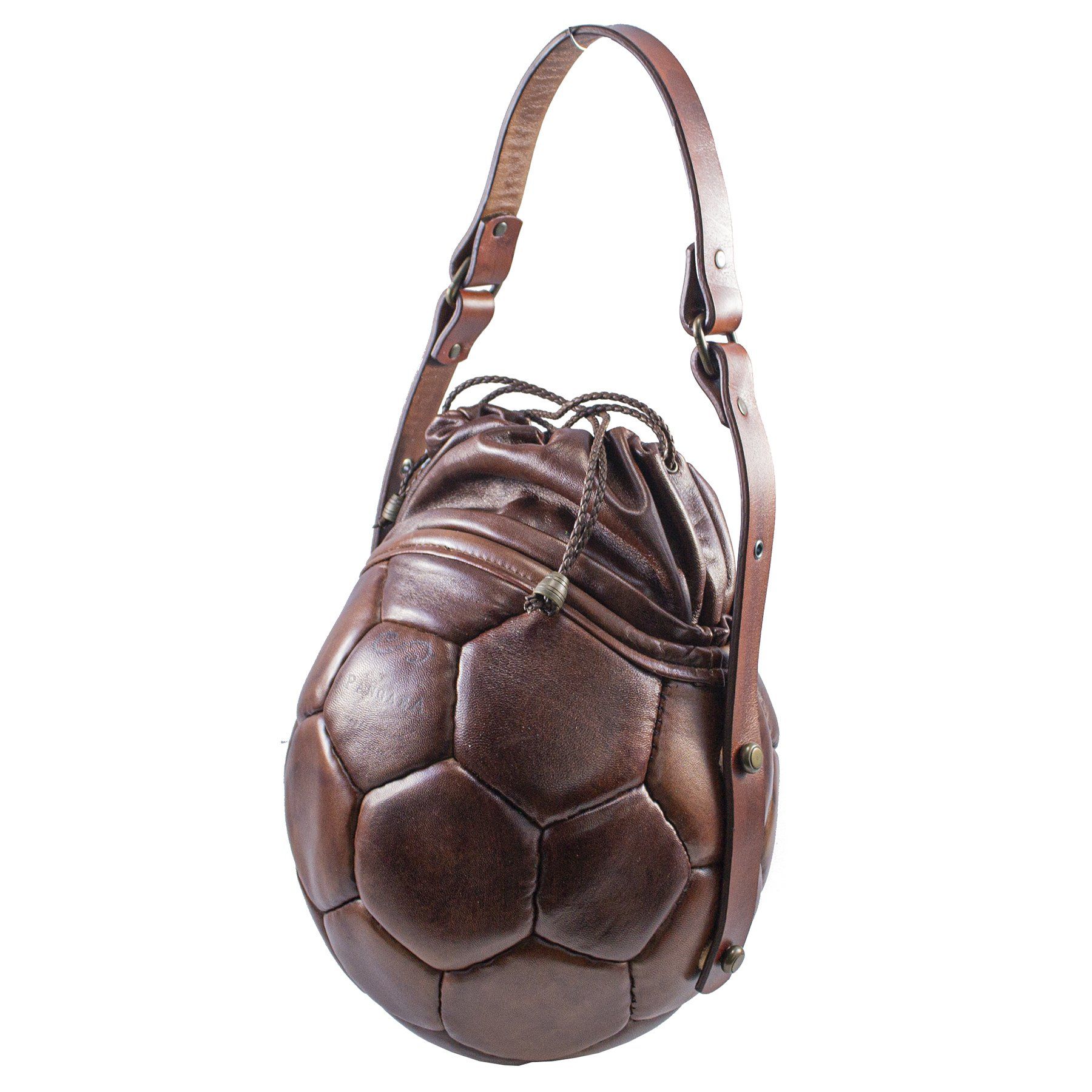 pangaea borsa tonda in pelle marrone palla da calcio riciclata