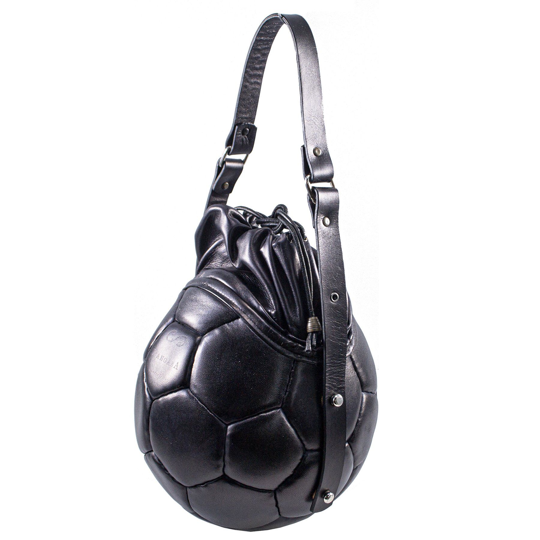 pangaea borsa tonda in pelle nera palla da calcio riciclata