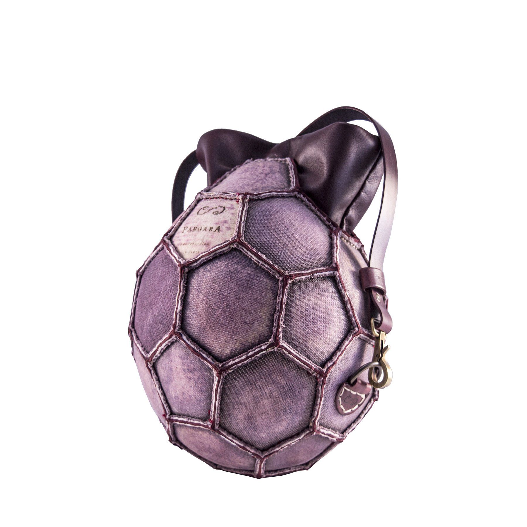 borsa palla tonda  in pelle tracolla dal riciclo del pallone da calcio bordeaux