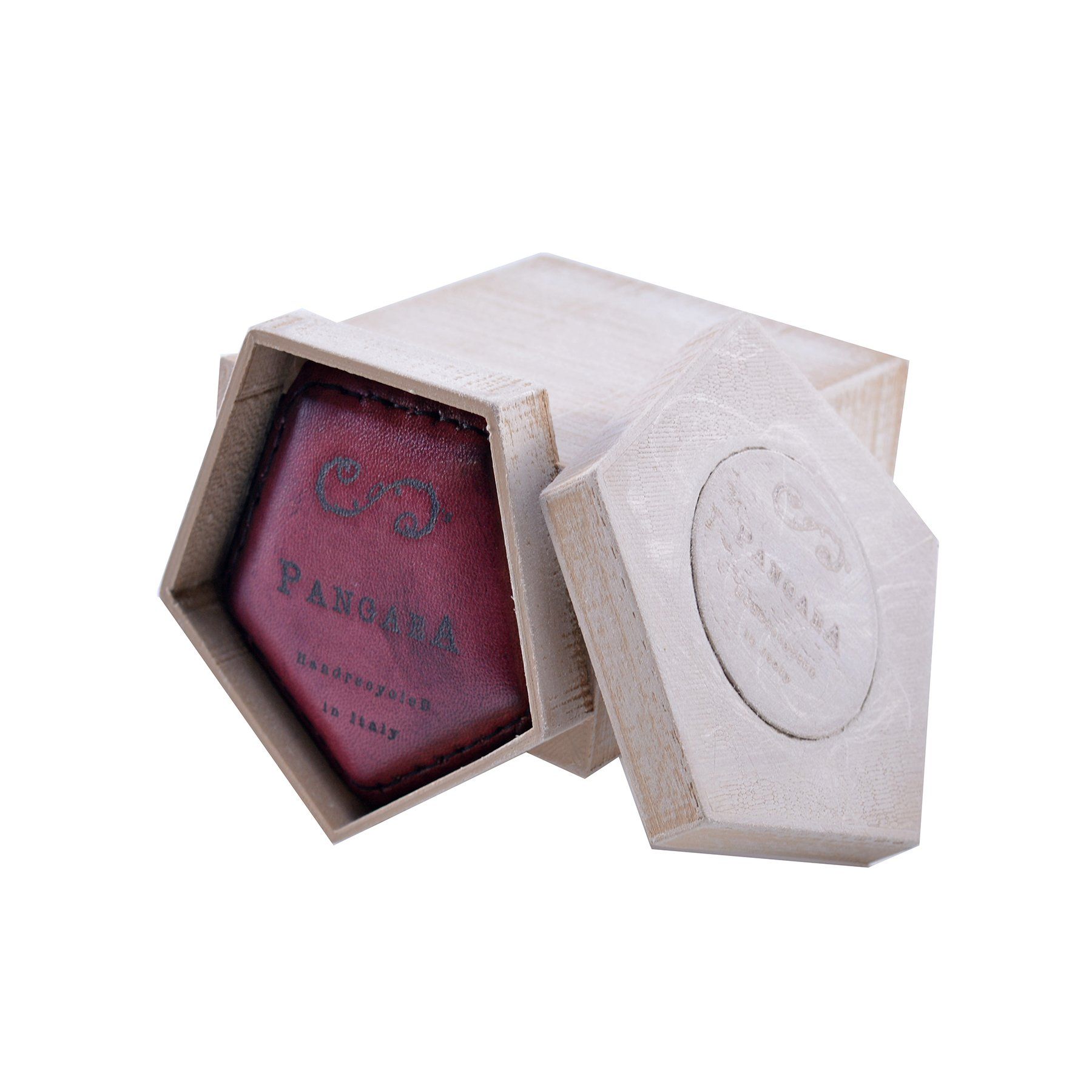 pangaea cintura in pelle bordeaux dal riciclo del pallone da calcio ecosostenibile confezione design legno pla ecosostenibile