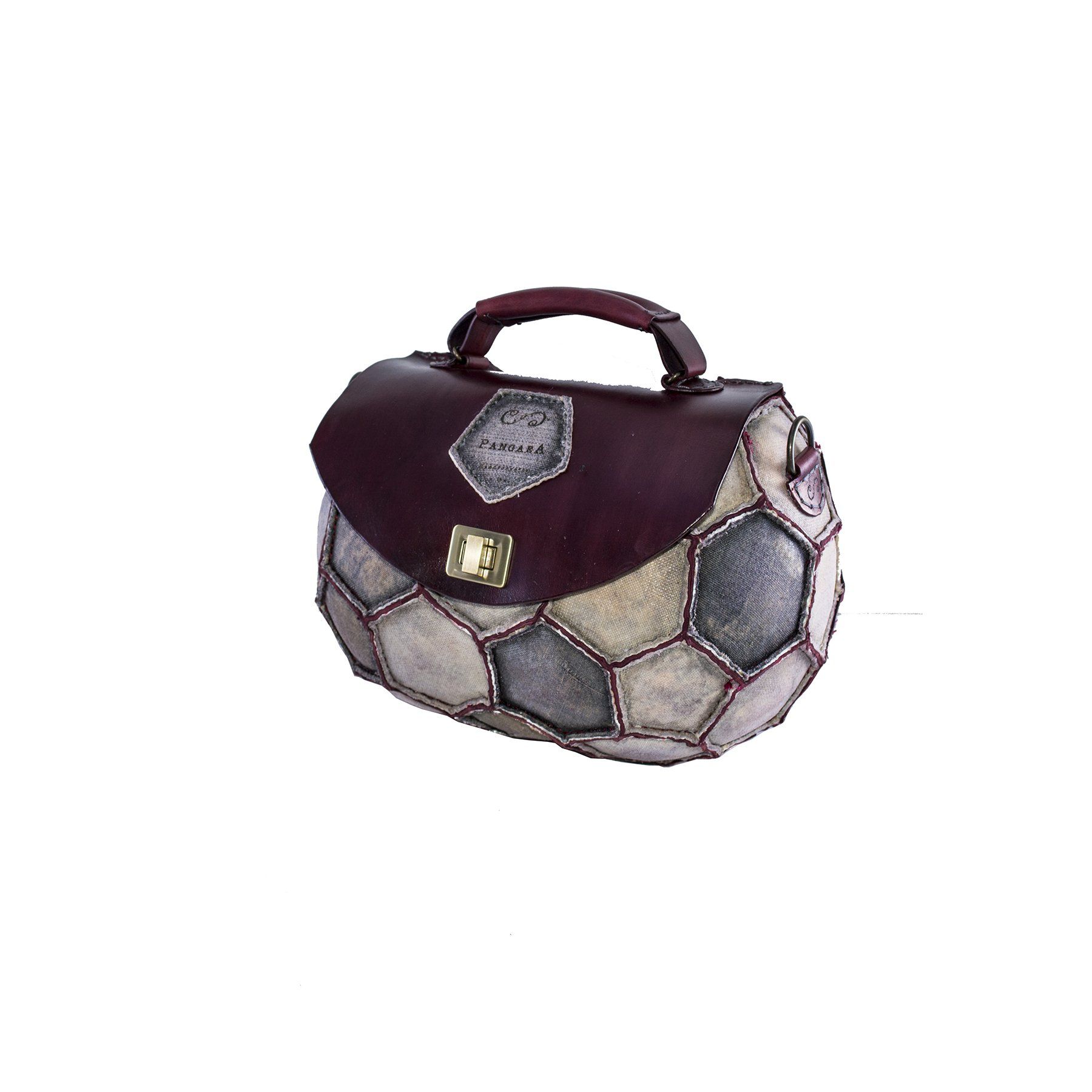 pangaea modello europa borsa bauletto riciclo pallone calcio in pelle e cuoio grigia bordeaux moda etica
