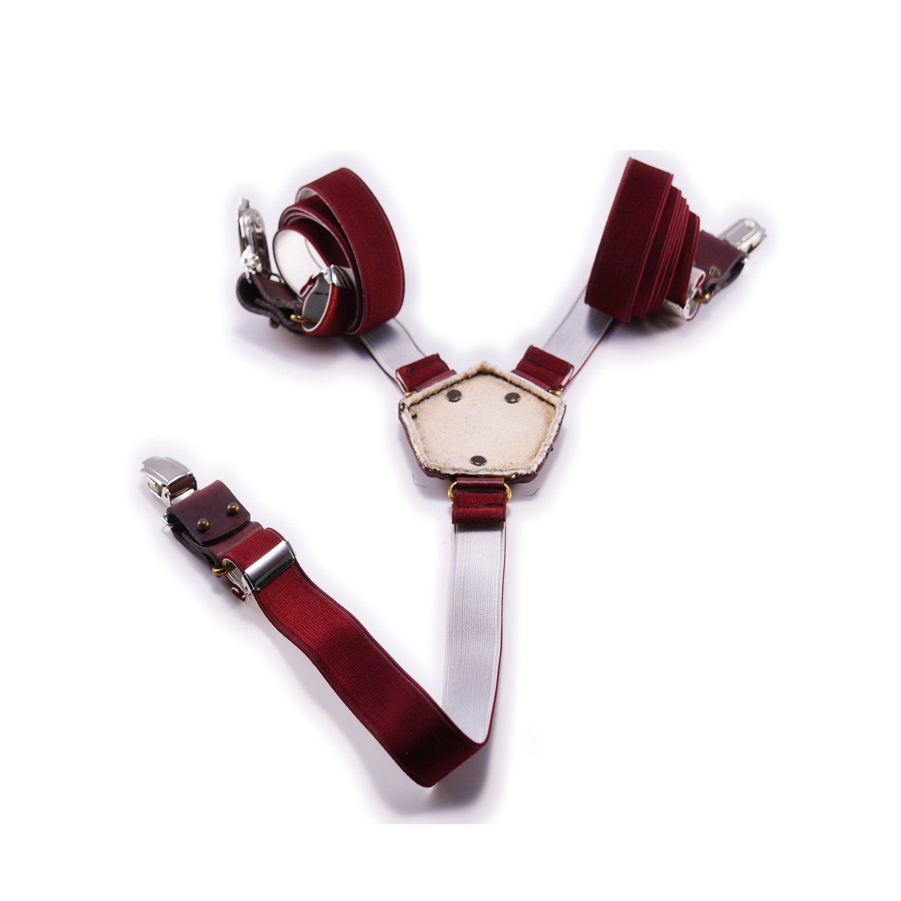 pangaea bretelle tiracche uomo donna in pelle bordeaux dal riciclo di palloni da calcio dietro