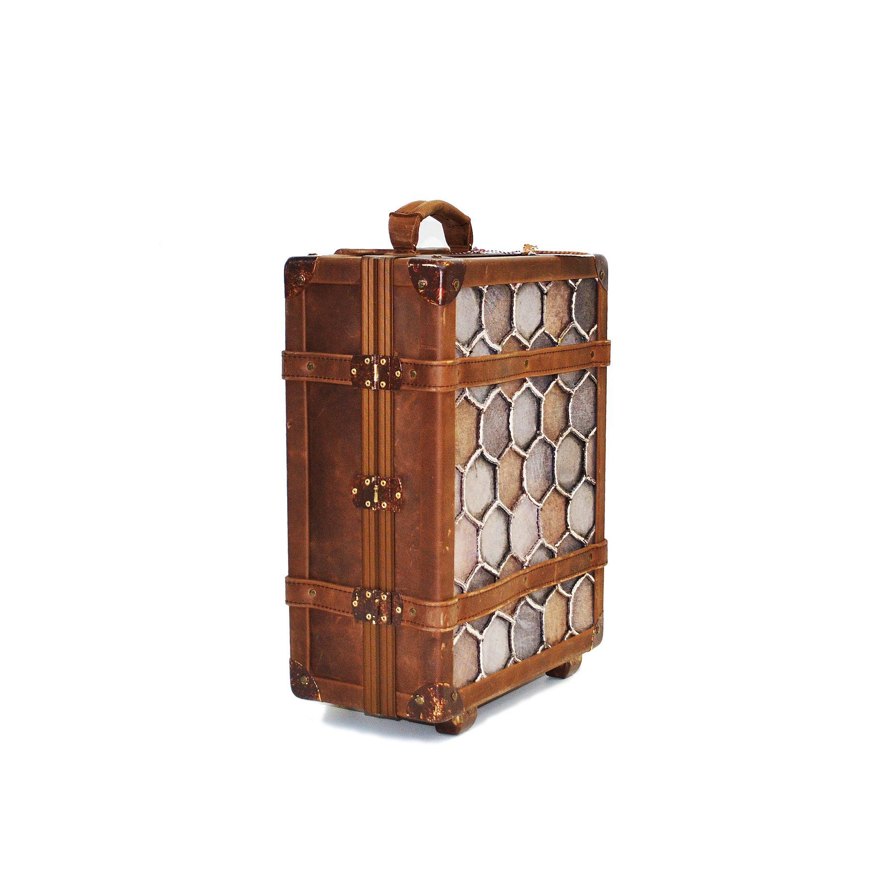 pangaea trolley dal riciclo dei palloni da calcio marrone vintage baule cucito a mano valigia lato