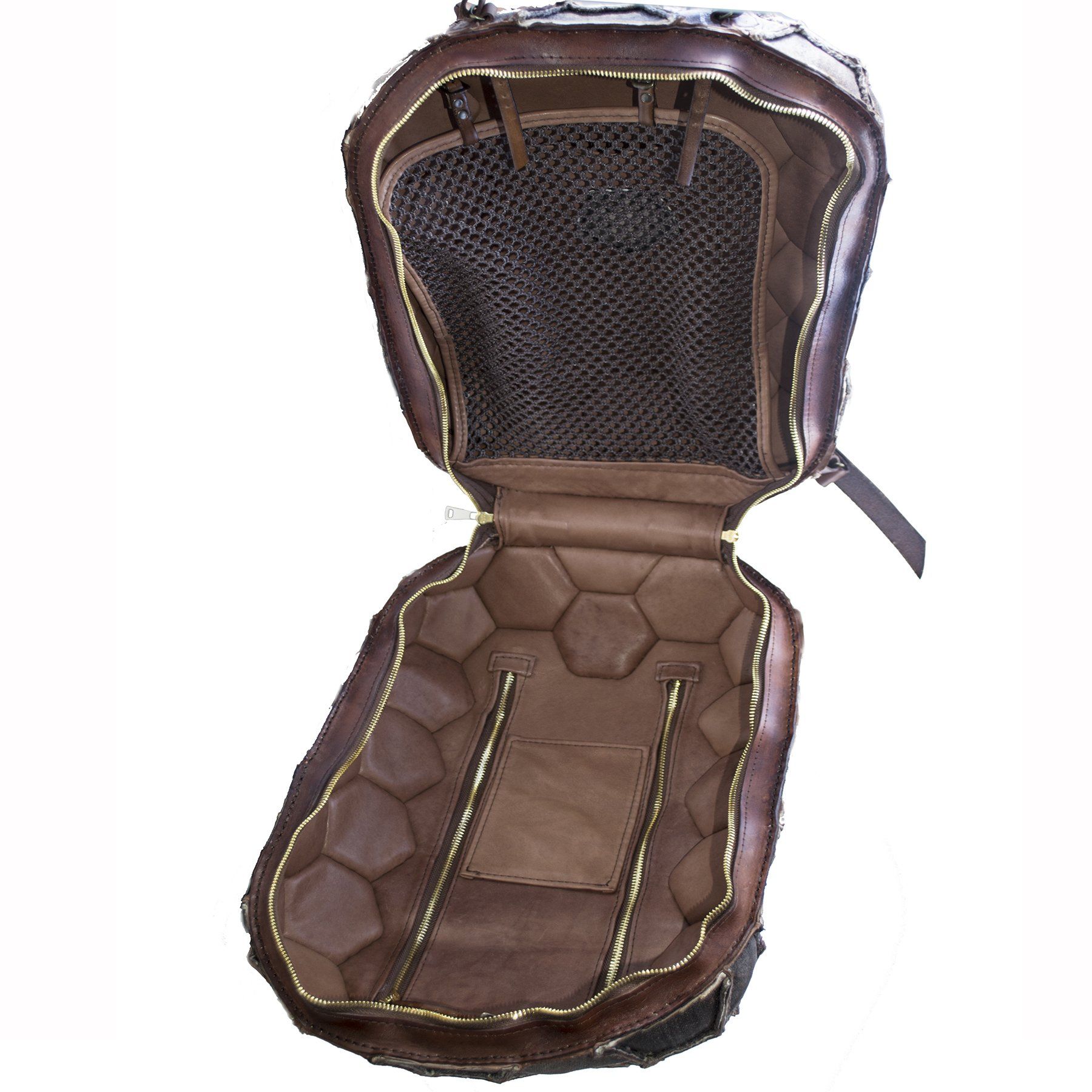 pangaea zaino dal riciclo del pallone da calcio in pelle e cuoio marrone fatto a mano per viaggio interno