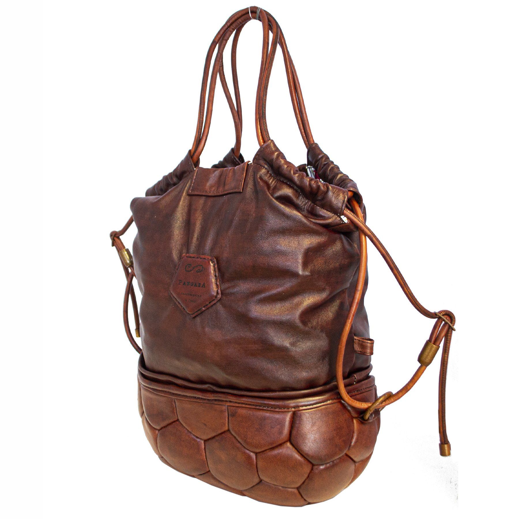 pangaea zaino triangolo riciclo pallone calcio pelle marrone ecofriendly