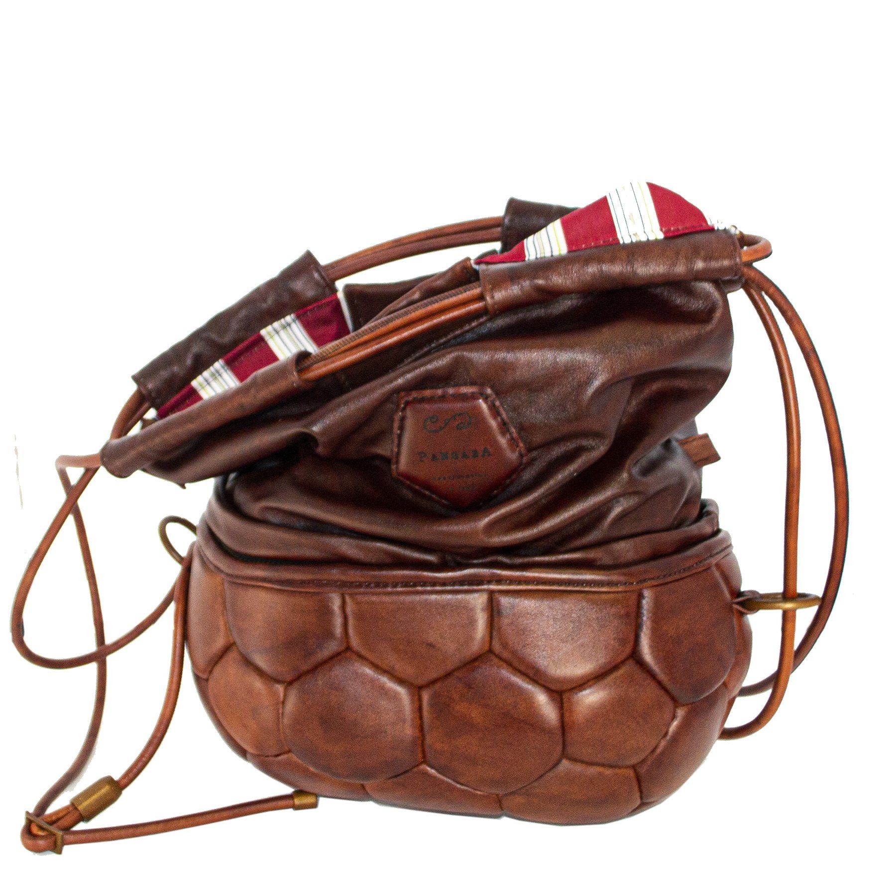 pangaea zaino triangolo riciclo pallone calcio pelle marrone ecofriendly