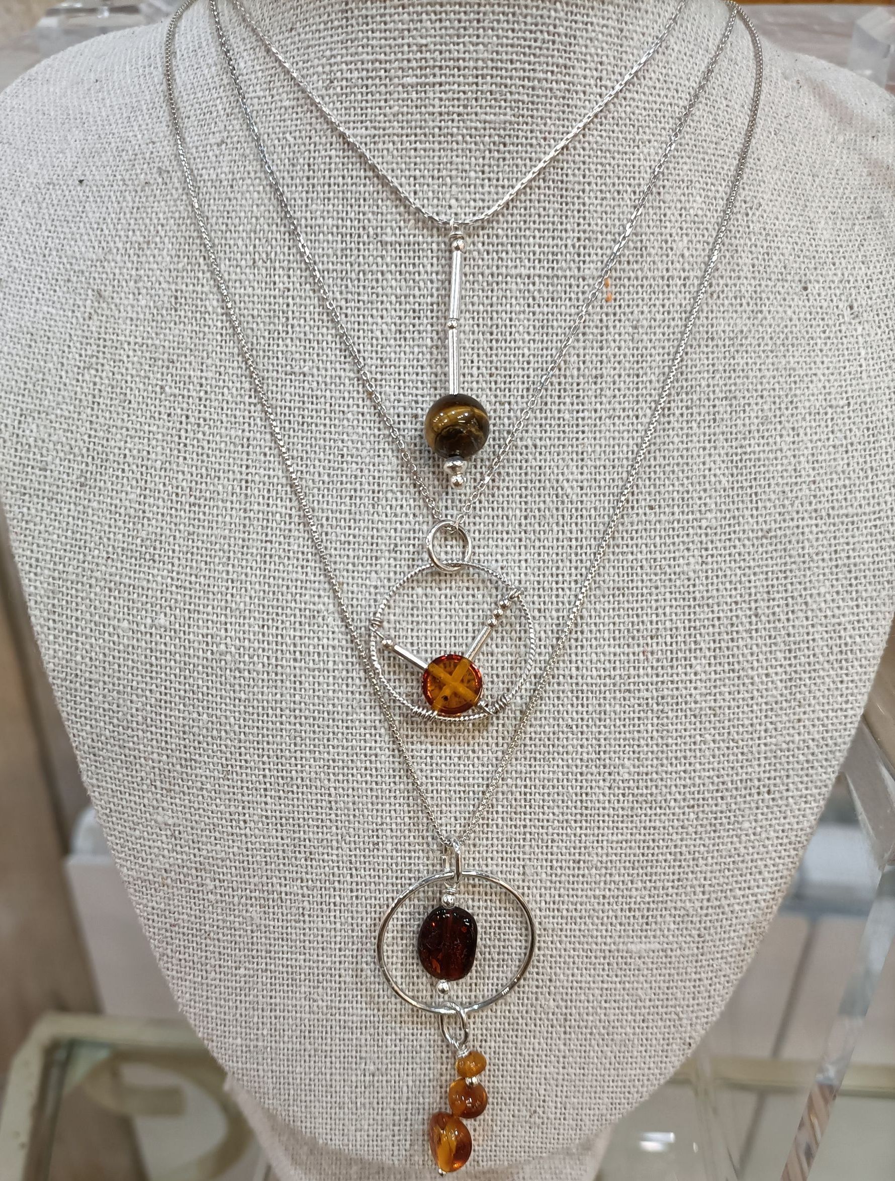 Argent massif et ambre collier chaine argent 925/1000 ambre de de la Baltique