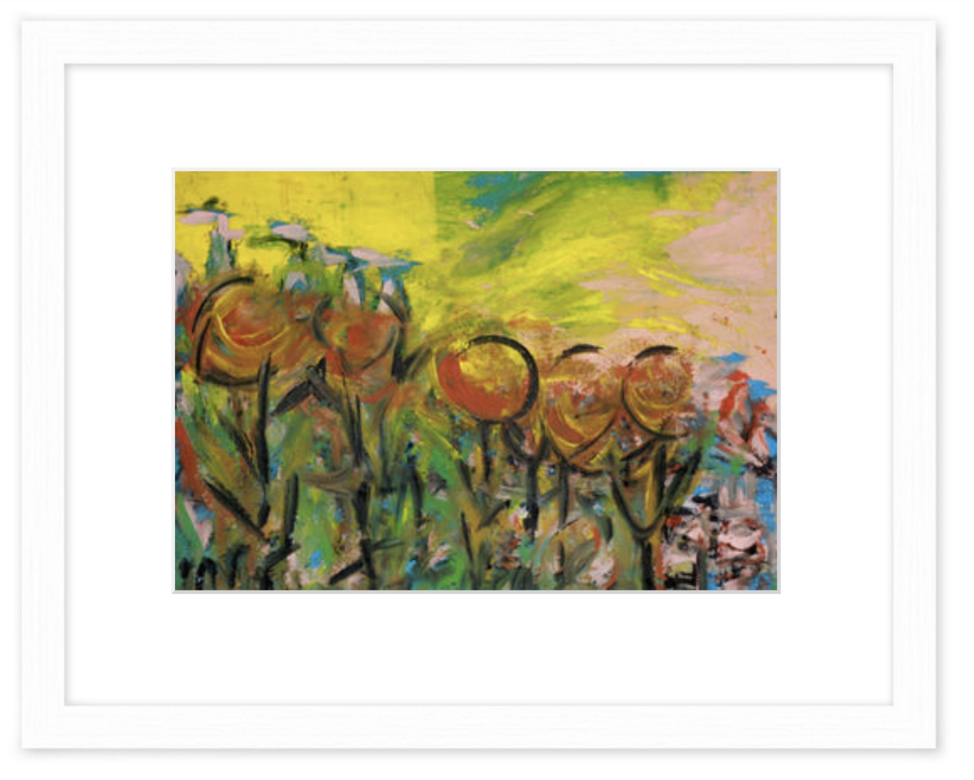 Die Sonnenblumen tanzen an jedem Tag mit & ohne Wind in der Sonne - in der kalten Jahreszeit erinnert uns dieses Gemälde daran wie schön der Sommer ist. So ist es bei jedem Blick auf das Gemälde der Moment in dem unsere Träume verborgen sind.
Das Original befindet sich im Privatbesitz in Reutlingen.
